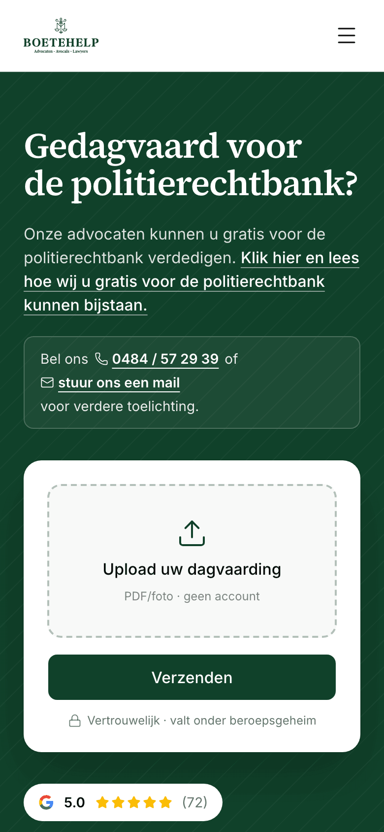 Boetehelp.be: mobiele weergave