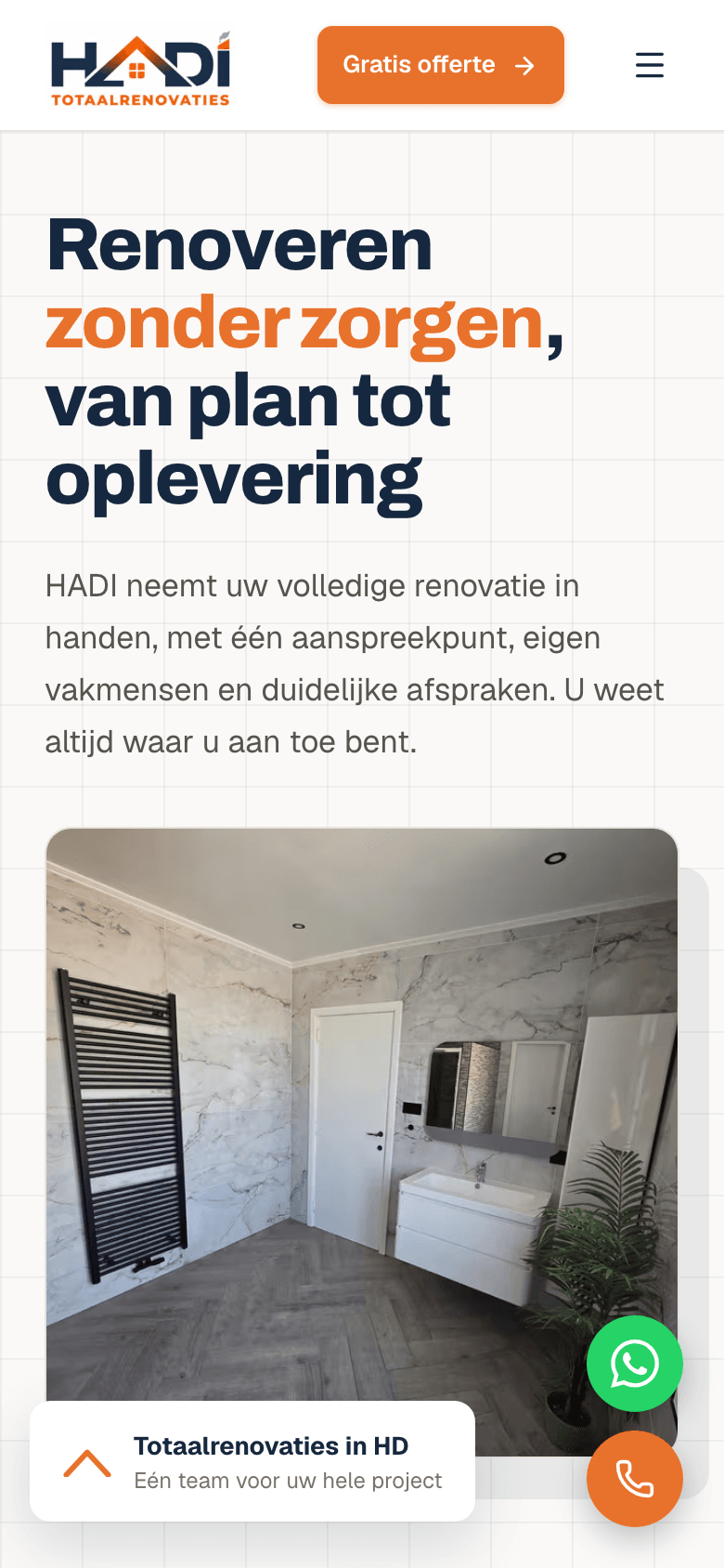 HADI Totaalrenovaties: mobiele weergave