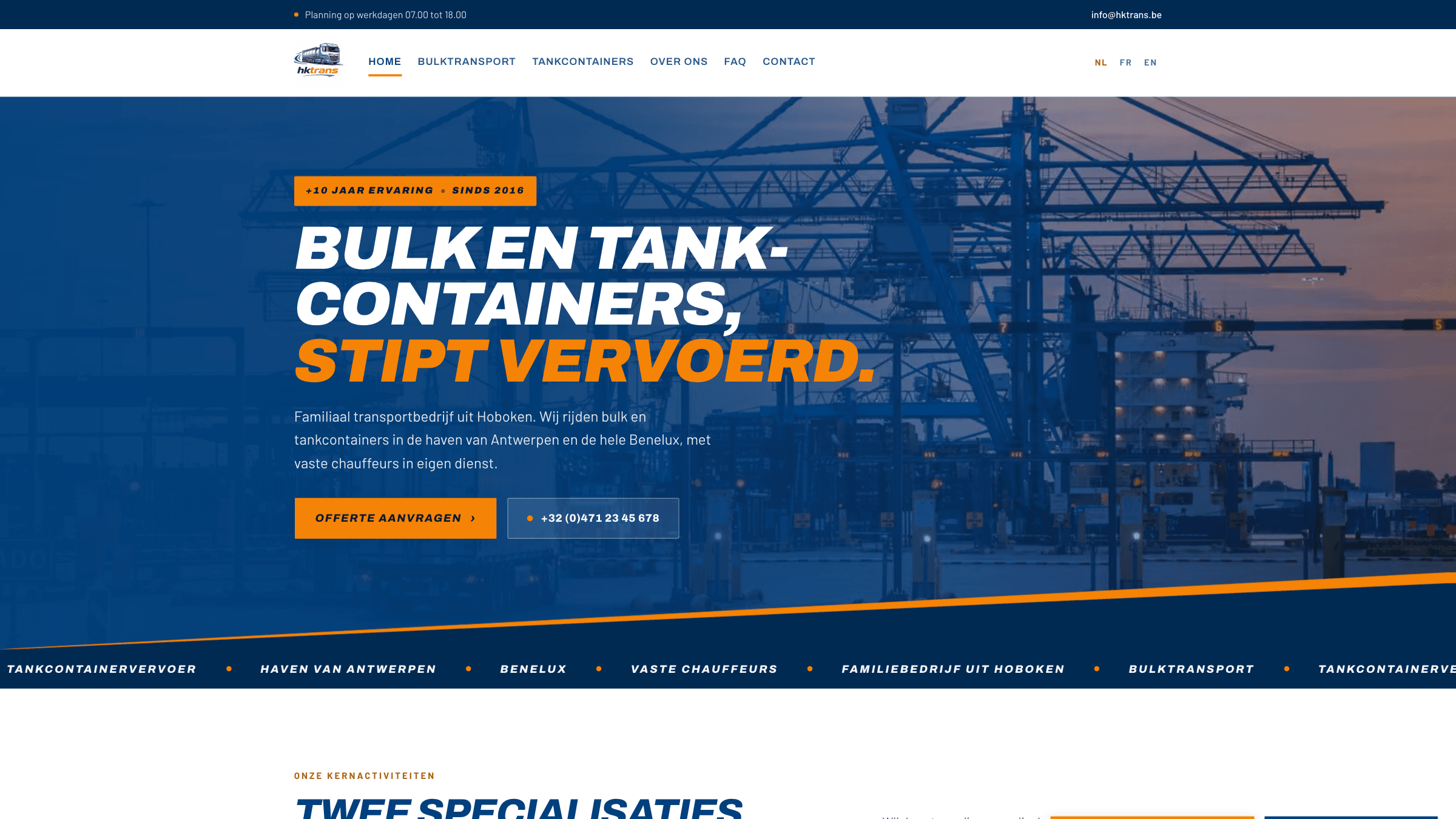 HK Trans BV: voorbeeld van de website