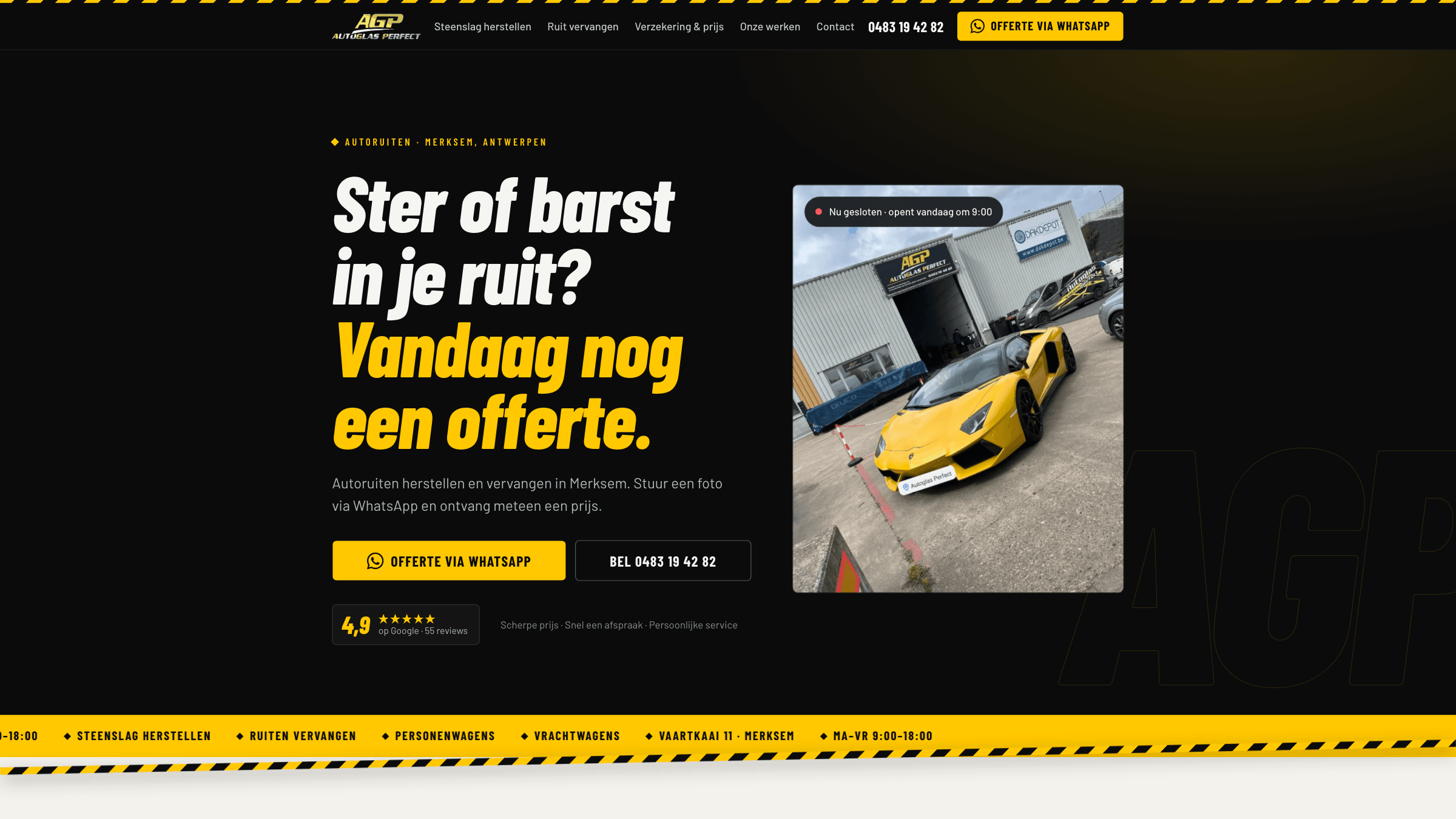 Autoglas Perfect: voorbeeld van de website