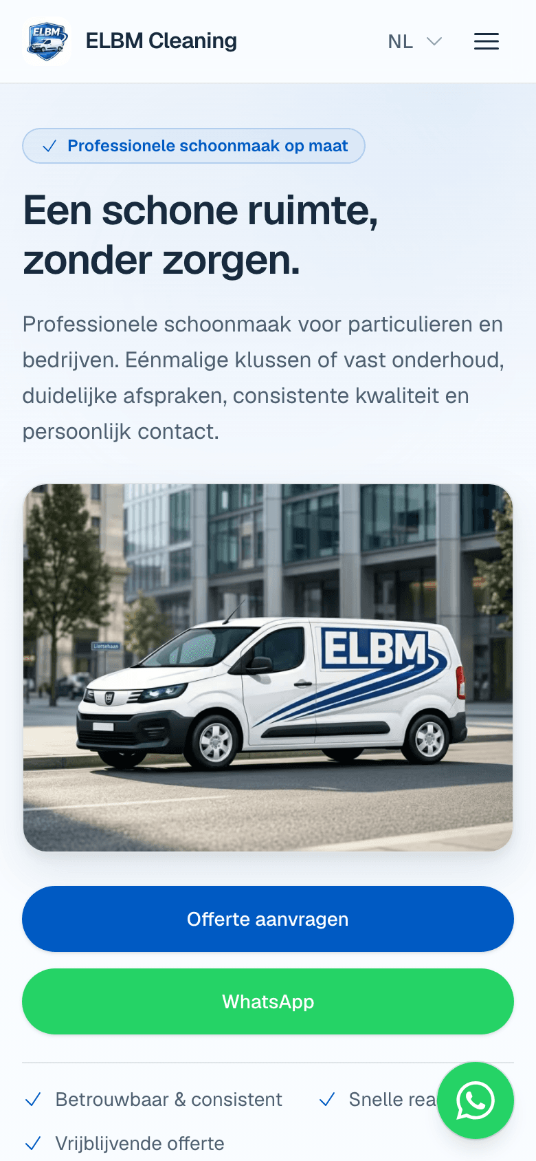 ELBM Cleaning: mobiele weergave