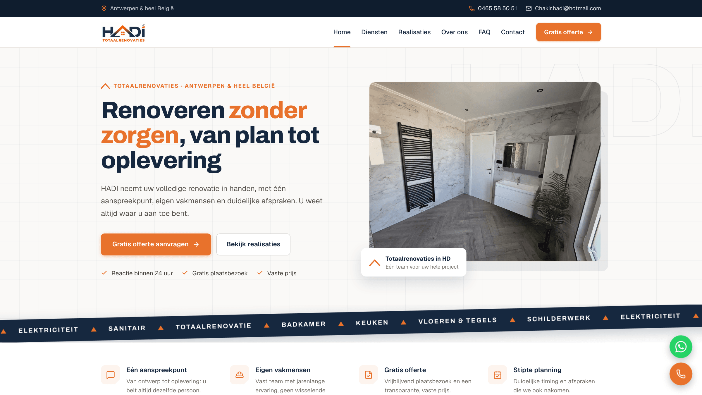 HADI Totaalrenovaties: voorbeeld van de website