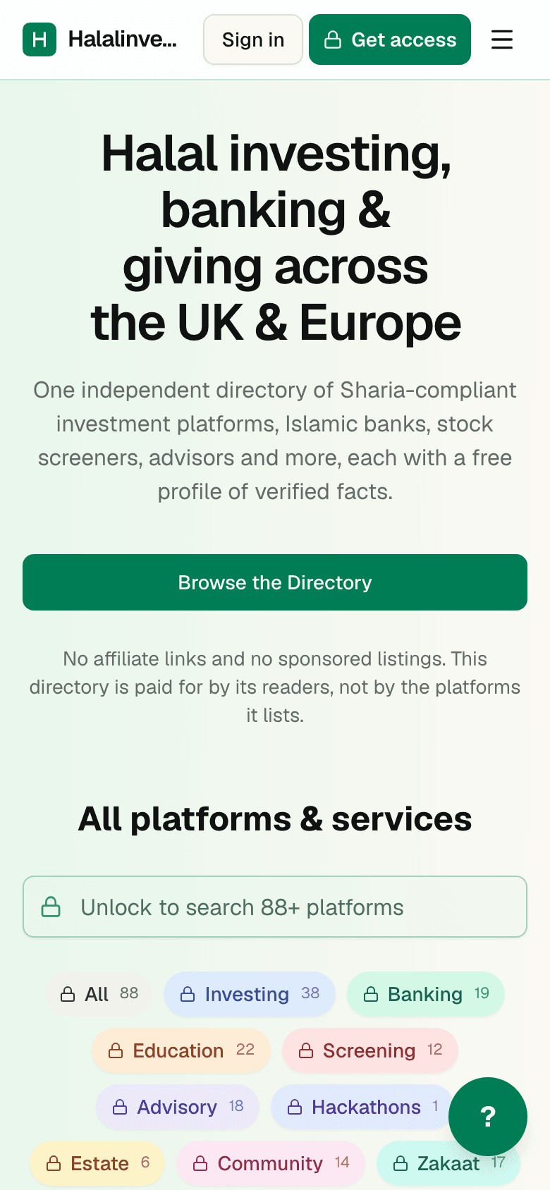 HalalInvesting.eu: mobiele weergave