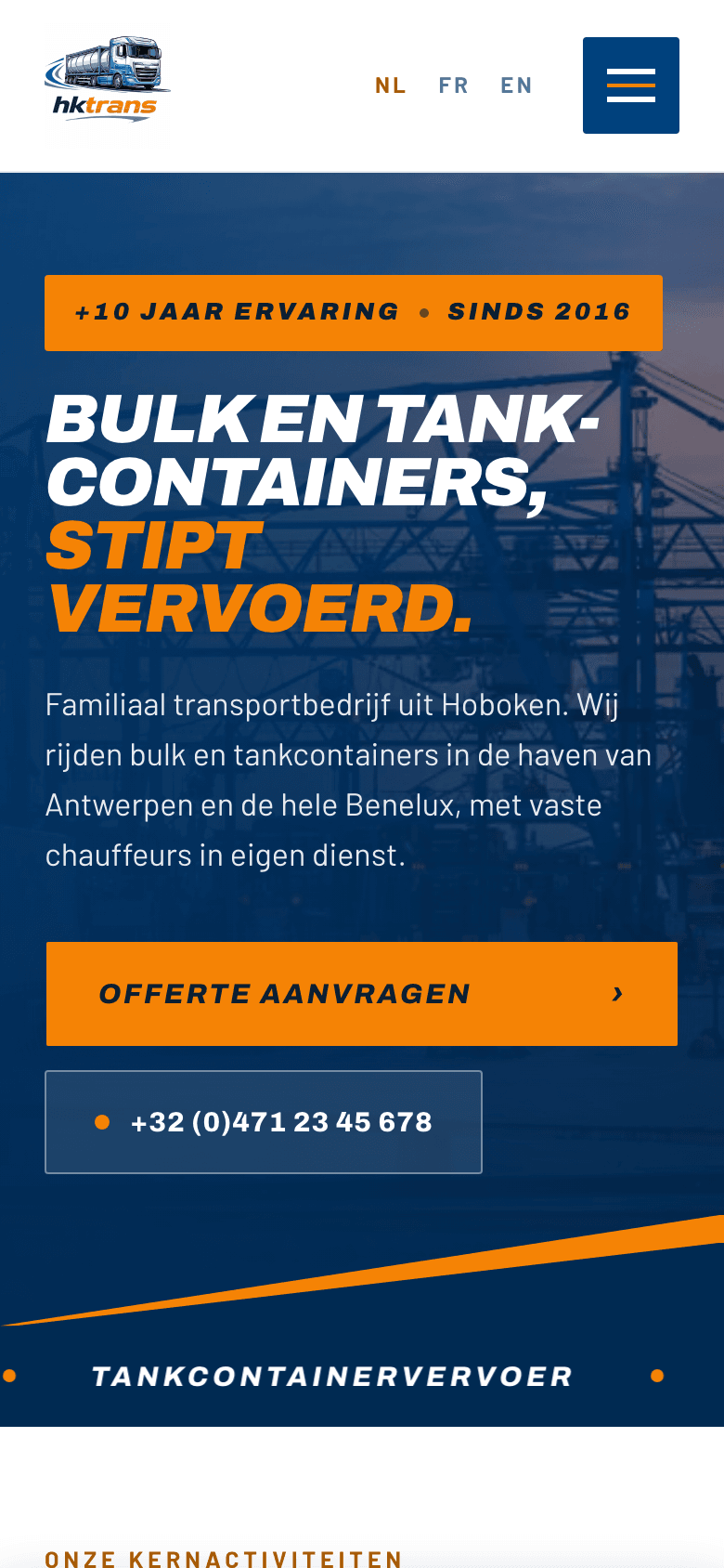 HK Trans BV: mobiele weergave