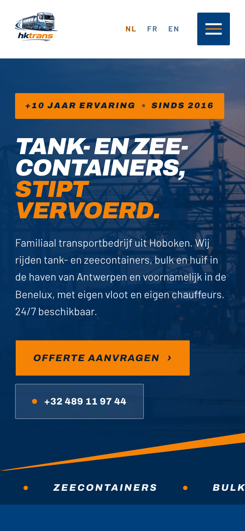 HK Trans BV: mobiele weergave